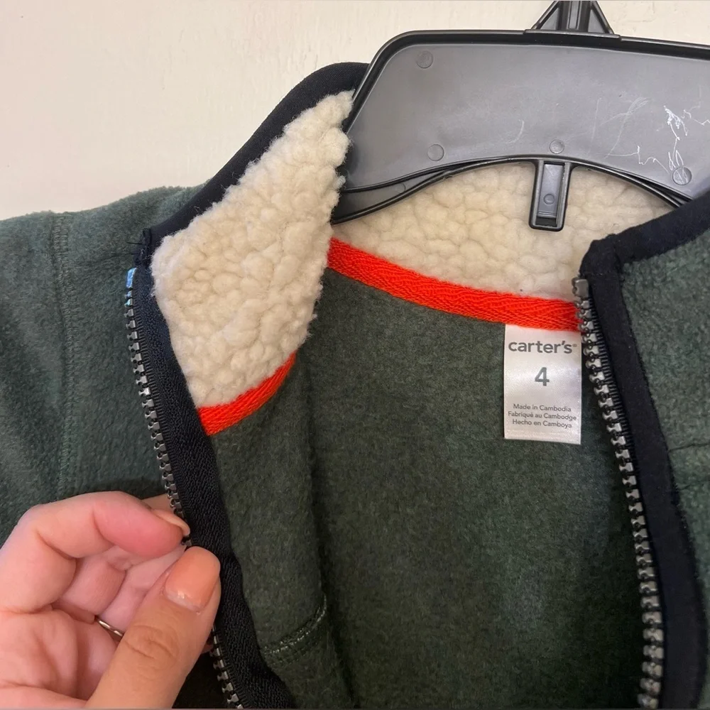 Carter's Green Fleece Zip-Up Sweater